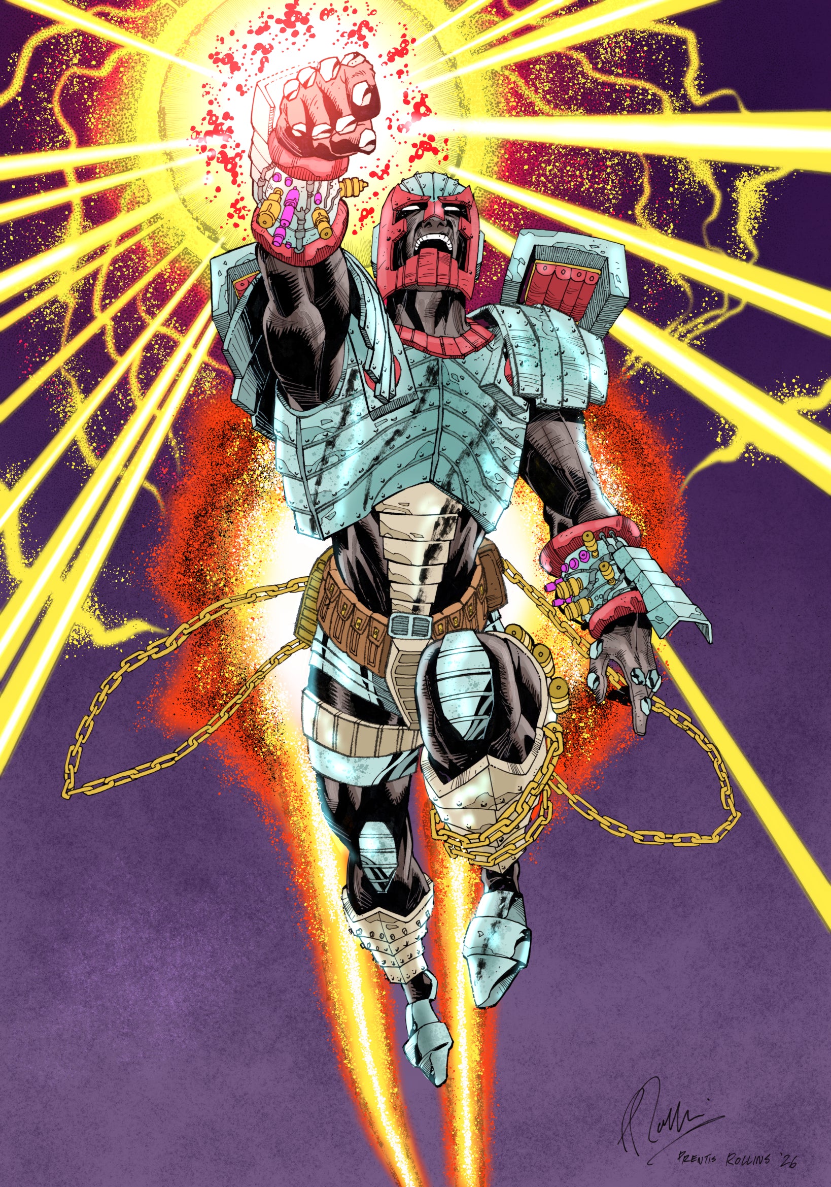 Hardware (from Milestone Media). This is the 2.0 armour, designed by Denys Cowan. One of the baaadest characters ever conceived--what a pleasure it was to be involved (as both penciller and inker) with this character for almost the entirety of his initial print run. Drawn with ink on paper, digitally coloured.