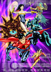 Justice Legion A, as they appeared in DC Comics' 1998 crossover event 'DC: One Million'. That's Solaris (the Tyrant Sun) in the background--one of DC's all time great villains! Drawn with ink on paper, digitally coloured.