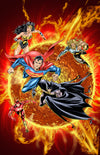 The Justice League of America, as they appeared in 'DC: One Million', which I had the pleasure of inking (over the pencils of the great Val Semeiks). Drawn with ink on paper, digitally coloured.